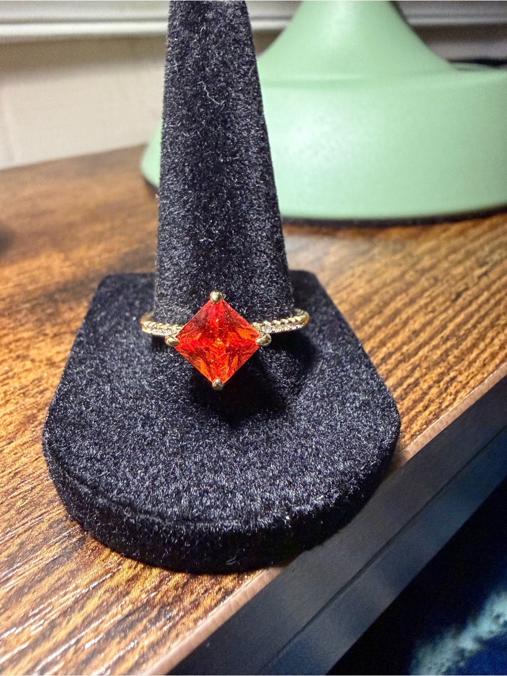 Gold Ring with Square Orange Gemstone -Size 9